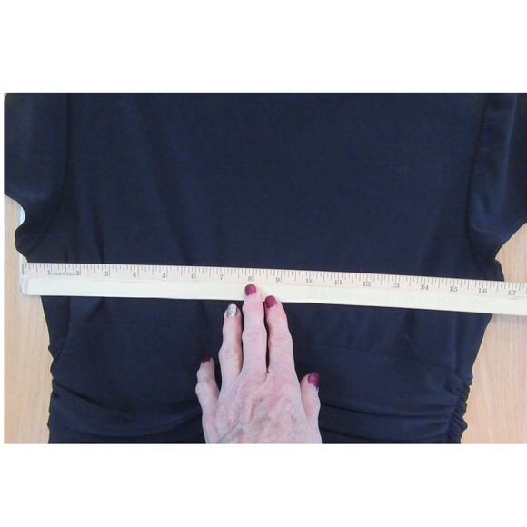 R & M Richards Pants Suit Navy Blue Short Sleeve Rusche'd Embellished Womens 12P - Picture 7 of 14